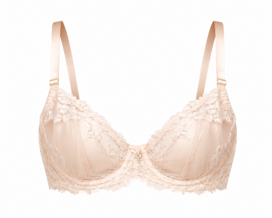 The “Angelique” White Lace Balconette, Vintage White Bra – Lace Demi with Rhinestone Accent