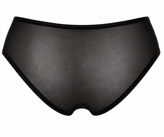 Black lingerie set featuring a sheer mesh and lace underwire bra, matching lace-trimmed panties, and a sheer mesh bralette, arranged on a plain white background.