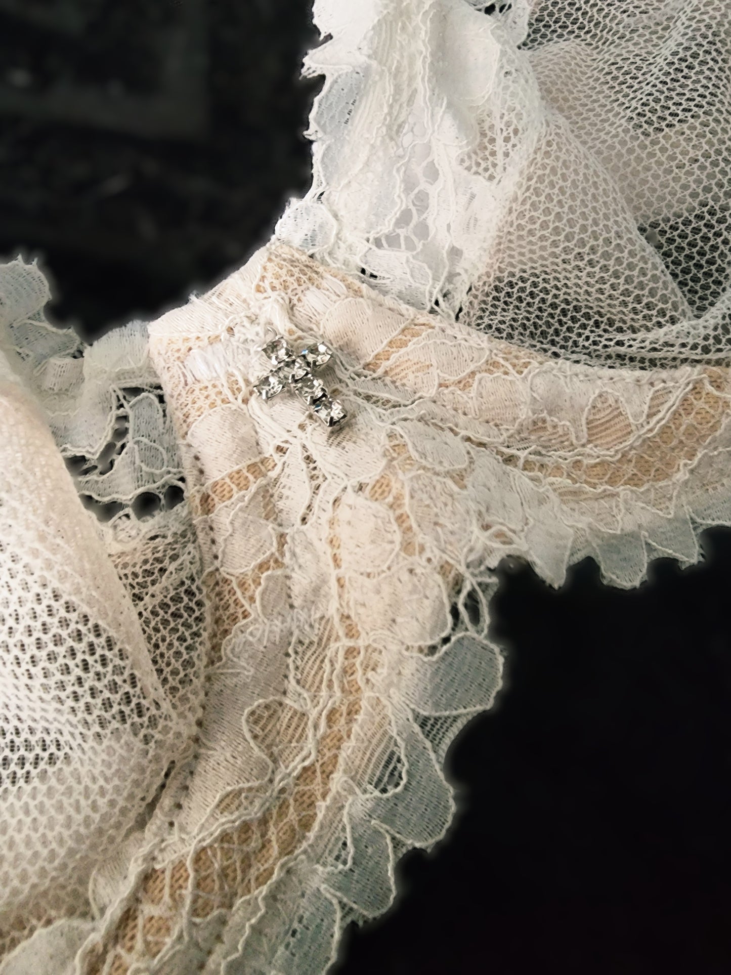 The “Angelique” White Lace Balconette, Vintage White Bra – Lace Demi with Rhinestone Accent