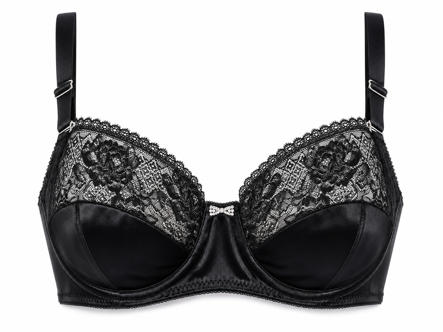 Noir Argent Satin & Lace Balconette Bra