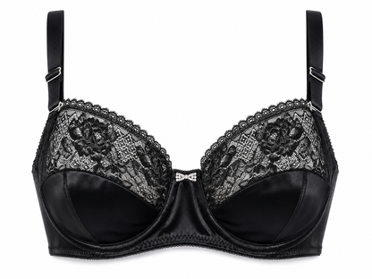Noir Argent Satin & Lace Balconette Bra