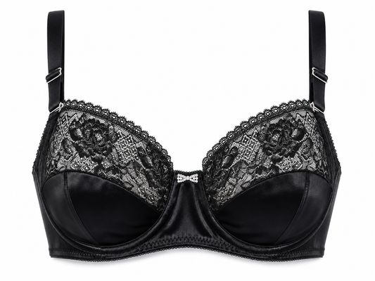 Noir Argent Satin & Lace Balconette Bra