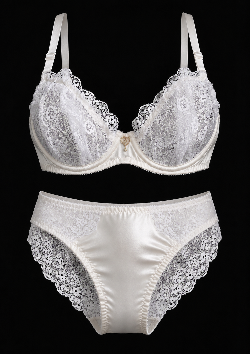 White Lace Plunge Bra with ivory mesh band.