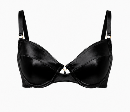 Midnight Corazon Demi-Cup, Parial Band Black Satin Bra
