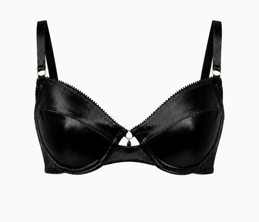 Midnight Corazon Demi-Cup, Parial Band Black Satin Bra