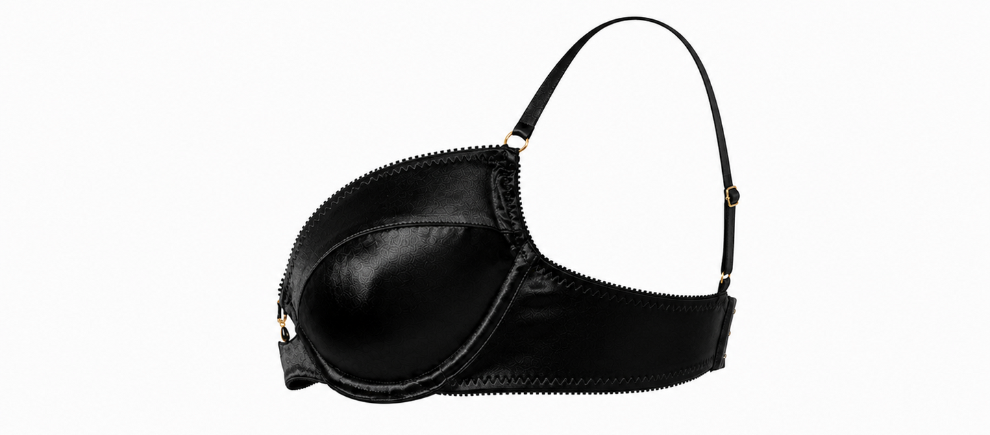 Midnight Corazon Demi-Cup, Parial Band Black Satin Bra