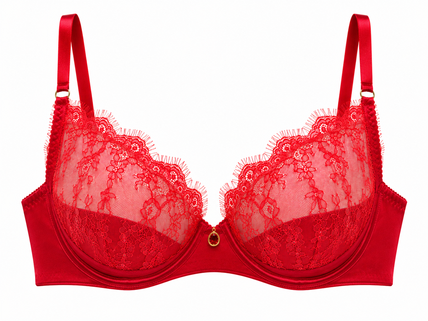 Scarlet Whisper Red Satin and Lace Plunge Bra