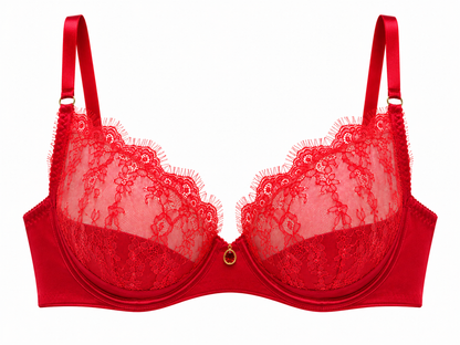 Scarlet Whisper Red Satin and Lace Plunge Bra