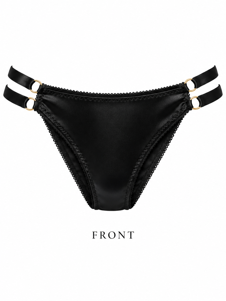 Midnight Corazone Black Satin Bikini Panty – Double Strap