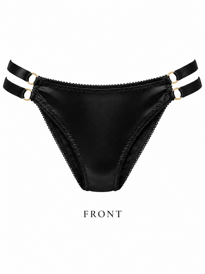 Midnight Corazone Black Satin Bikini Panty – Double Strap