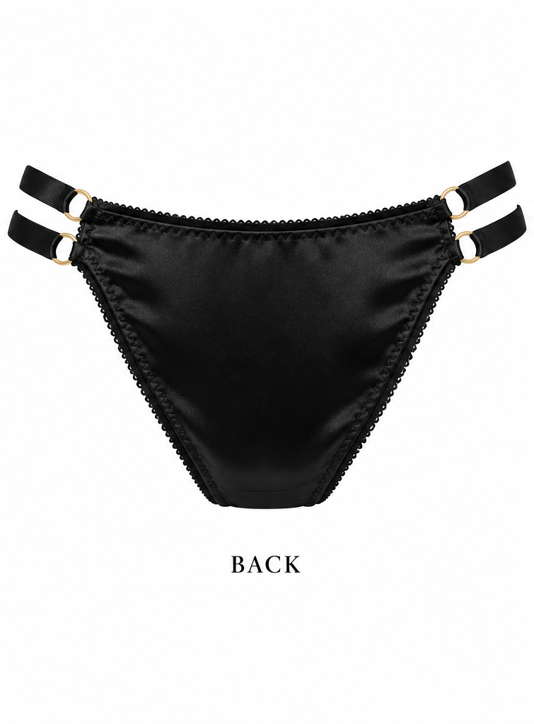 Midnight Corazone Black Satin Bikini Panty – Double Strap