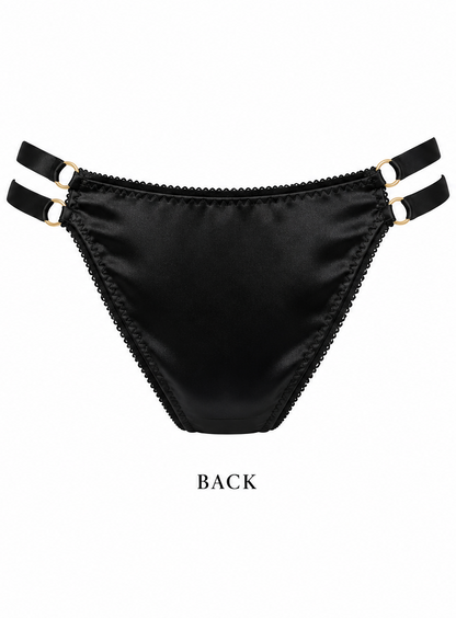 Midnight Corazone Black Satin Bikini Panty – Double Strap